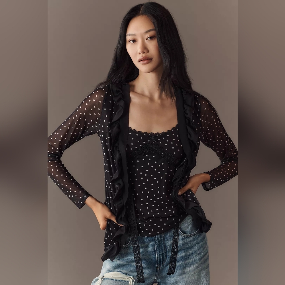 Maeve Lace-Trim Sheer Cardigan Top